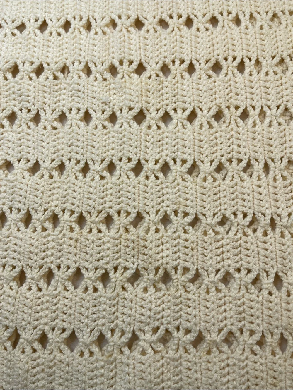Handmade Cream Crochet Throw Blanket with Fringe 40 X 58 inches